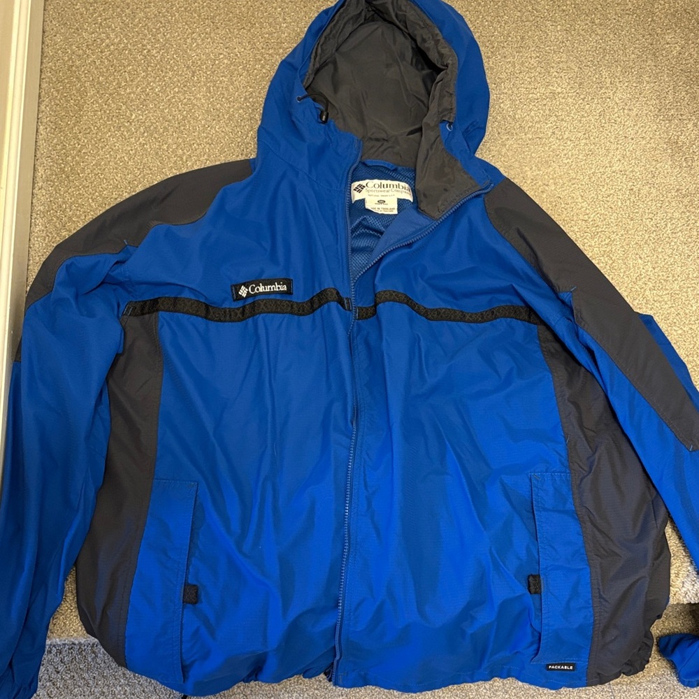 Columbia Men's Royal Blue and Charcoal Hooded Rain Jacket 3xlt 3xl tall men's